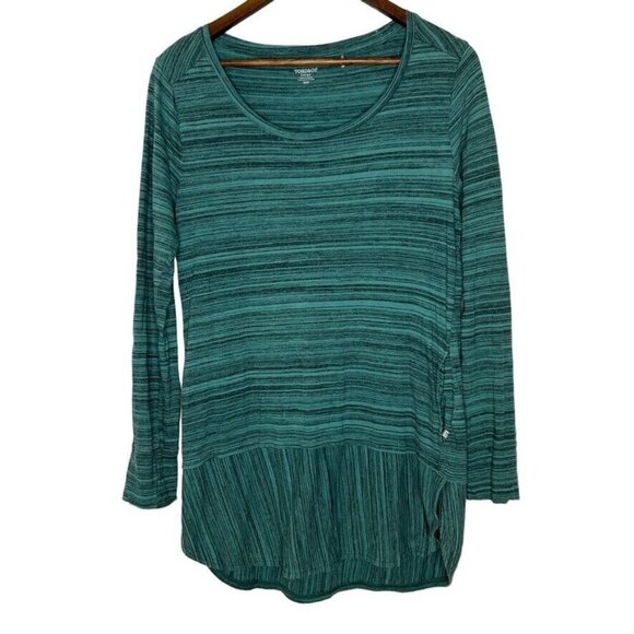 Toad&Co Green Striped Long-Sleeve Tunic Shirt Women’s L, Casual Round-Neck Top - Picture 1 of 9